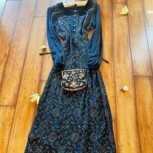 SOLD  90s cottagecore blue Peter Pan collar embroidered prairie tunic dress 💙